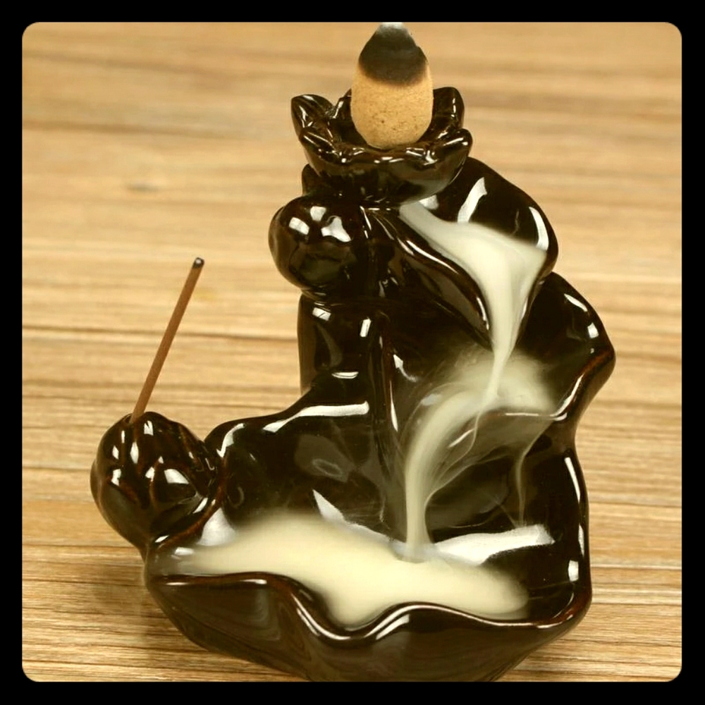 Black waterfall style incense burner